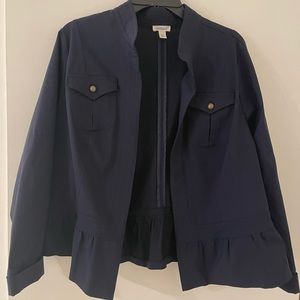 Westport navy cotton blazer sz 2x no buttons ruffled Botox worn once